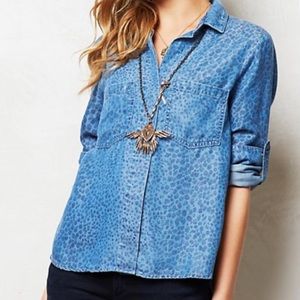 Cloth Stone Anthropologie Leopard Chambray Popover